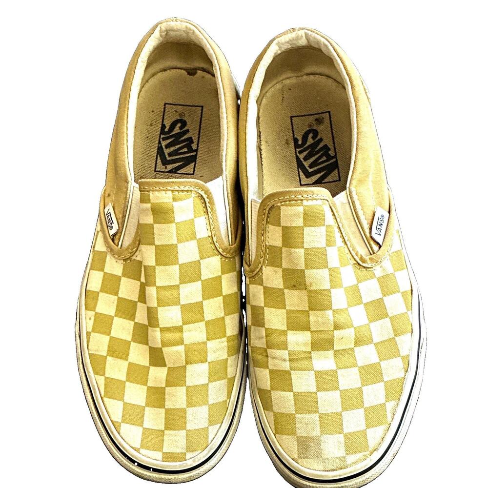 VANS Classic Slip-On Beige White Checkerboard Canvas Slip-On Low Top Sneakers
